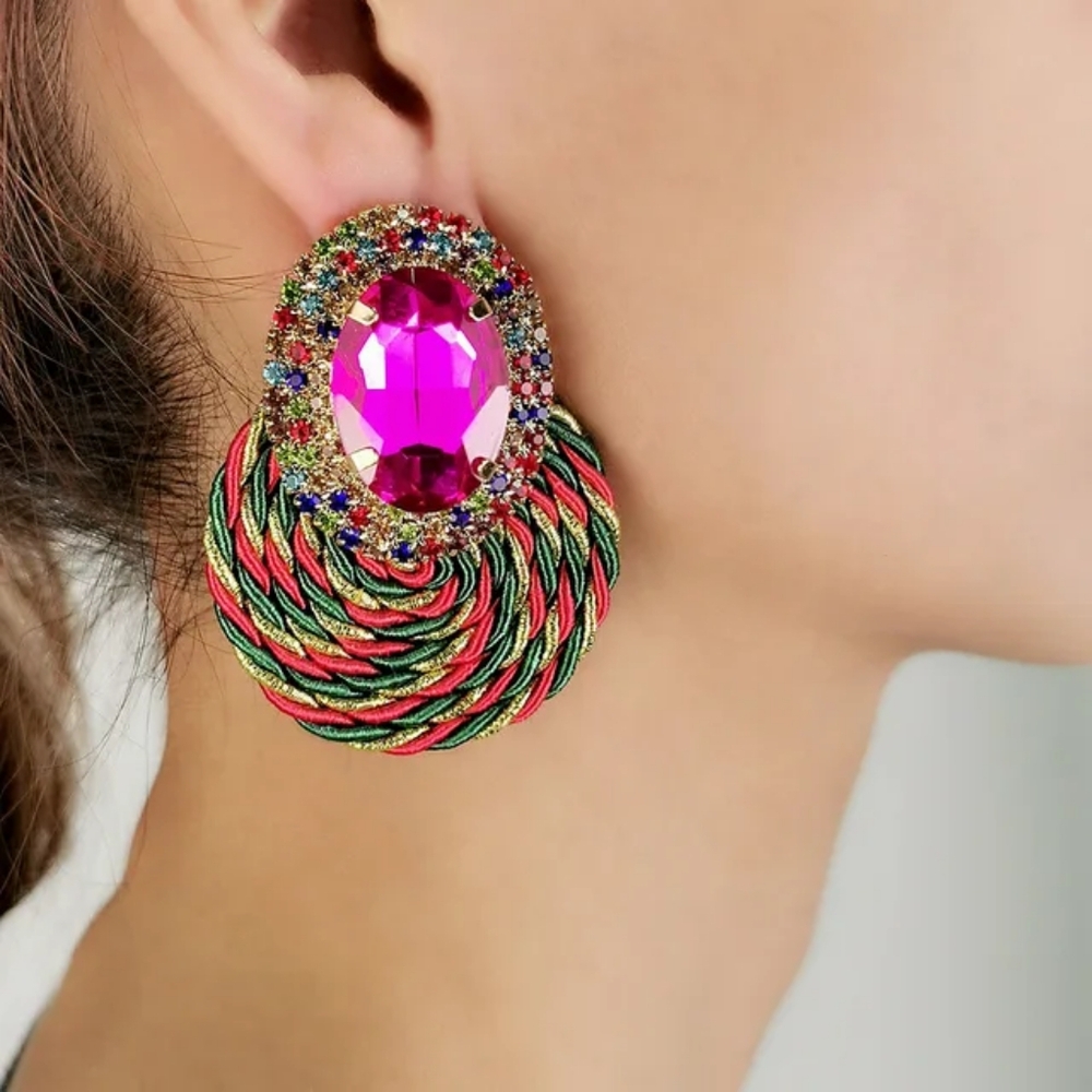 Woven Crystal Encrusted Statement Earrings